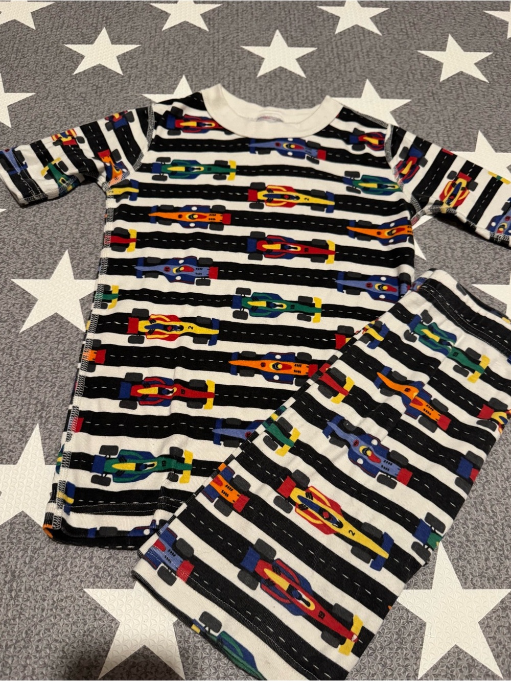 Hanna Andersson  White Pajama Set with Multicolor Race Car Print